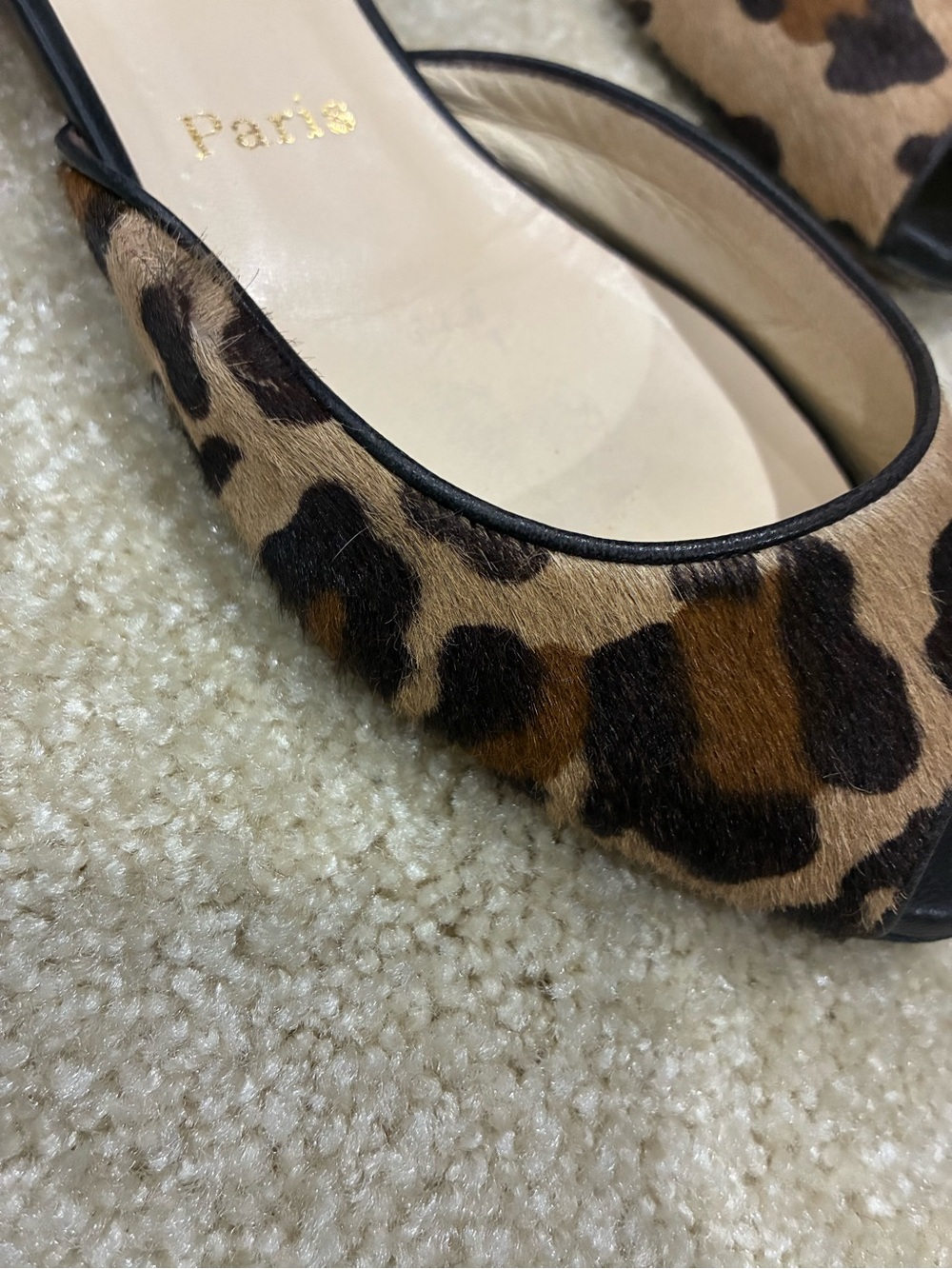 Christian Louboutin Leopard Print Calf Hair Peep-Toe Flat Slides/Mules - Picture 5 of 16